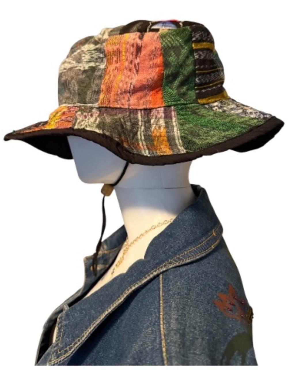 Handcrafted Guatemalan Fabric Patchwork Sun Hat, Size Large , New - Picture 3 of 4